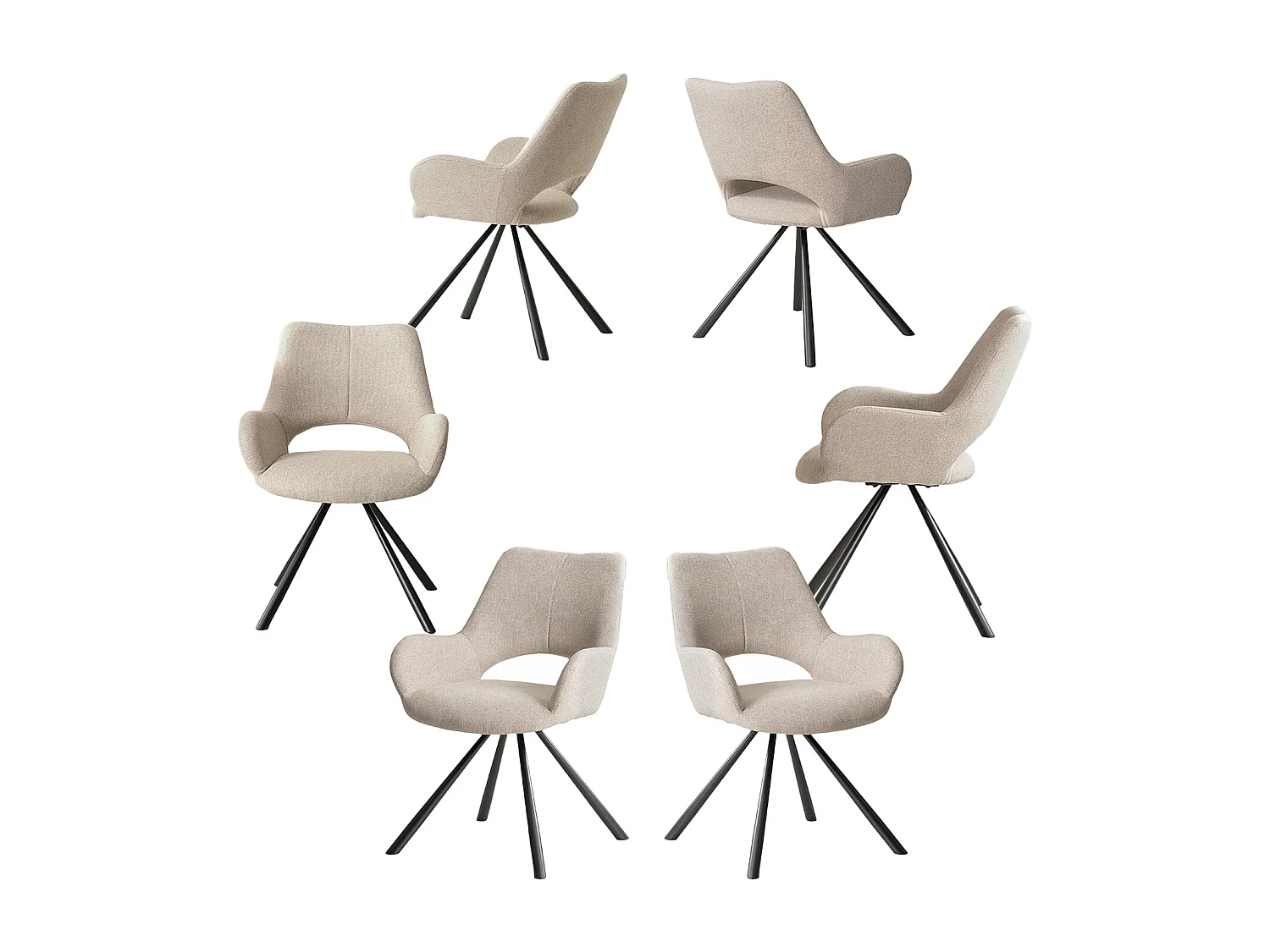 Lot de 6 chaises de salle à manger fauteuil de table en tissu style scandinave