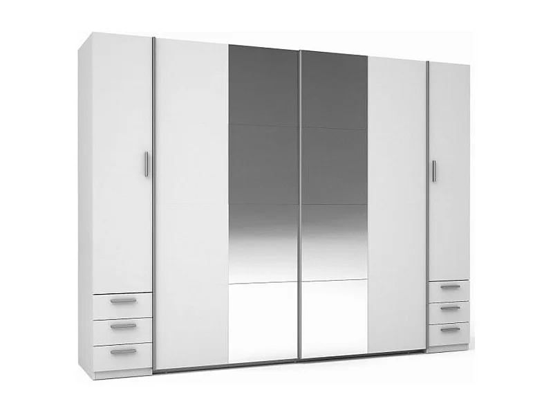 Armoire 4 portes avec miroir et 6 tiroirs – STAR – Blanc – L264 cm