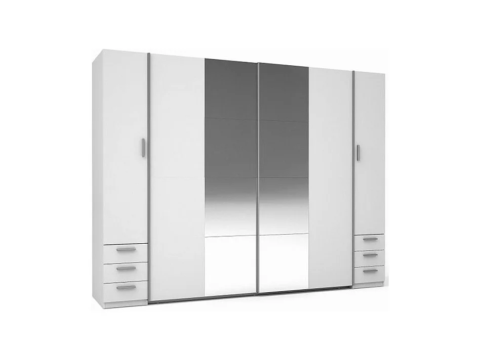 Armoire 4 portes avec miroir et 6 tiroirs – STAR – Blanc – L264 cm