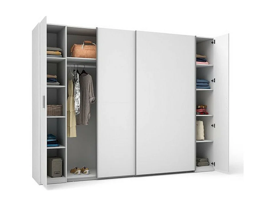 Armoire 4 portes STAR – Blanc – Avec penderie intégrée – L264 cm
