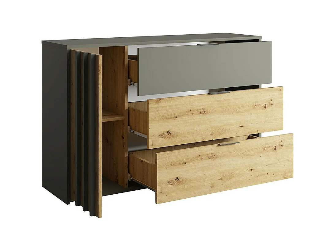 Complete design slaapkamer IZO: Kledingkast, bed 160x200, dressoir, nachtkastjes, eiken/antraciet grijs