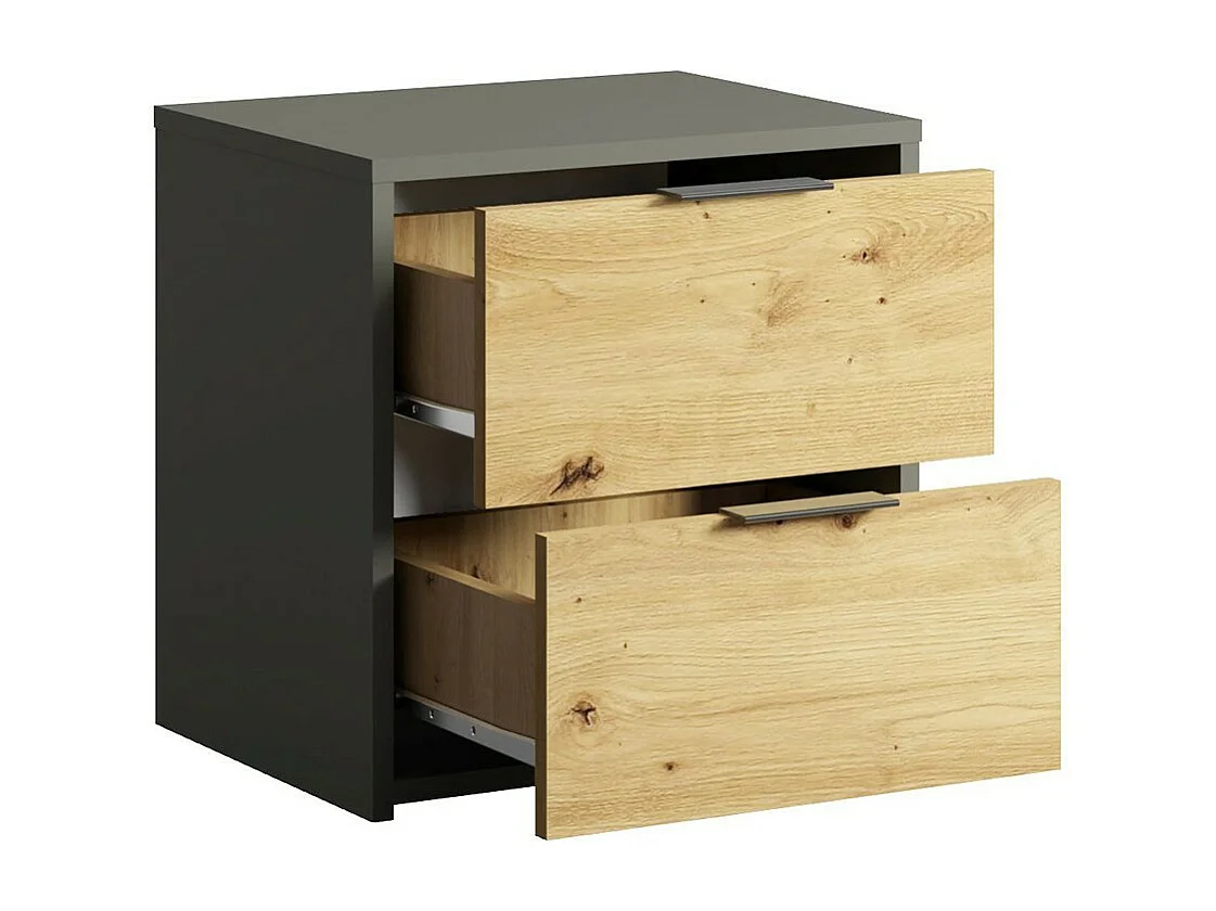 Juego de dormitorio completo diseño IZO: Armario, cama 180x200, cómoda, mesitas de noche, roble/gris antracita