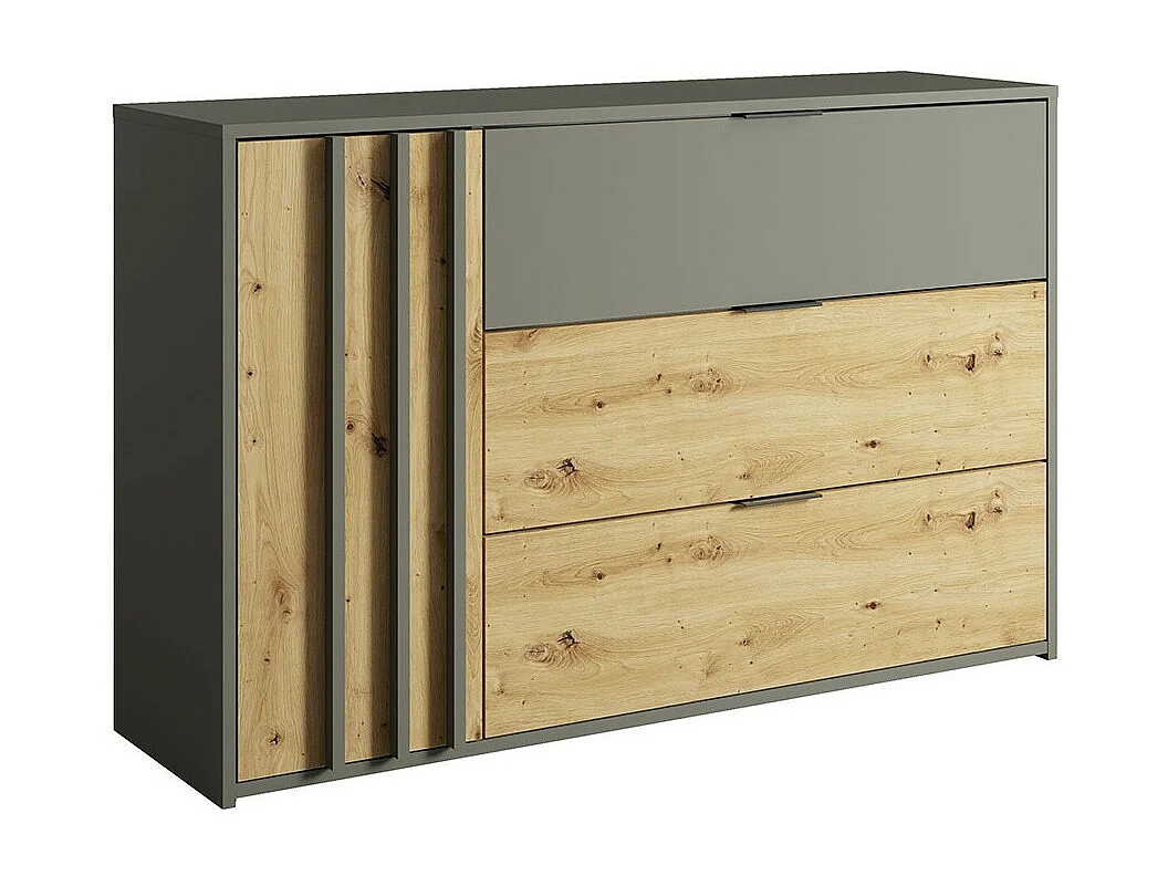 Komplettes Design-Schlafzimmer IZO: Kleiderschrank, Bett 180x200, Kommode, Nachttische, Eiche/anthrazitgrau