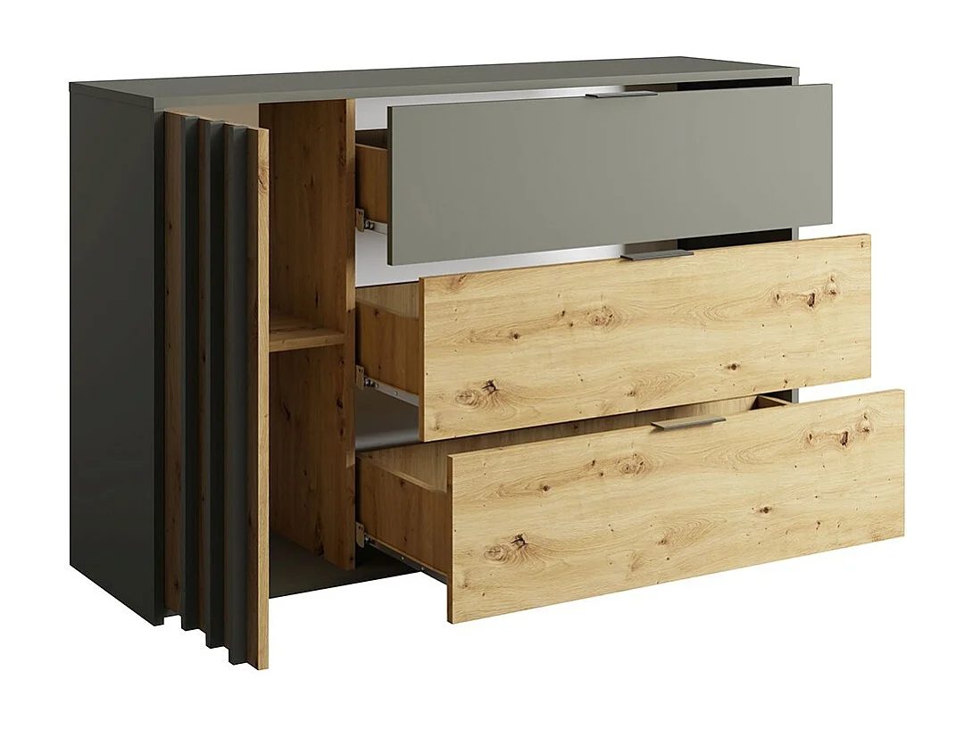 Komplettes Design-Schlafzimmer IZO: Kleiderschrank, Bett 180x200, Kommode, Nachttische, Eiche/anthrazitgrau