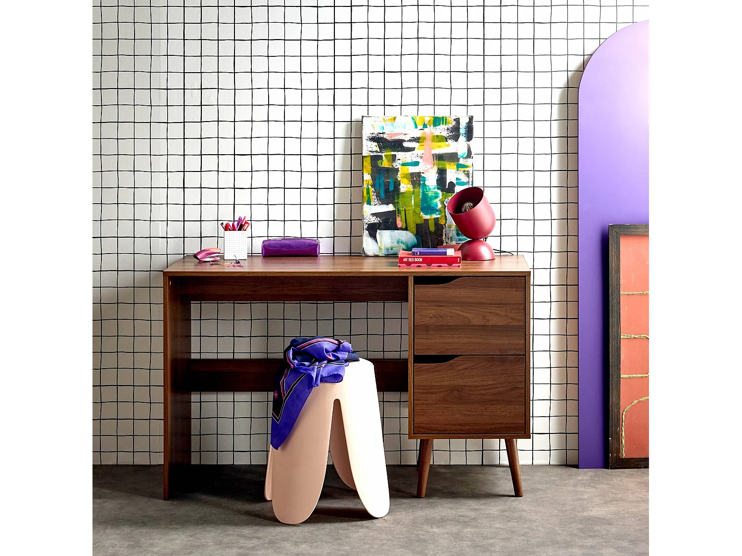 Scrivania effetto noce a 2 cassetti , effetto noce