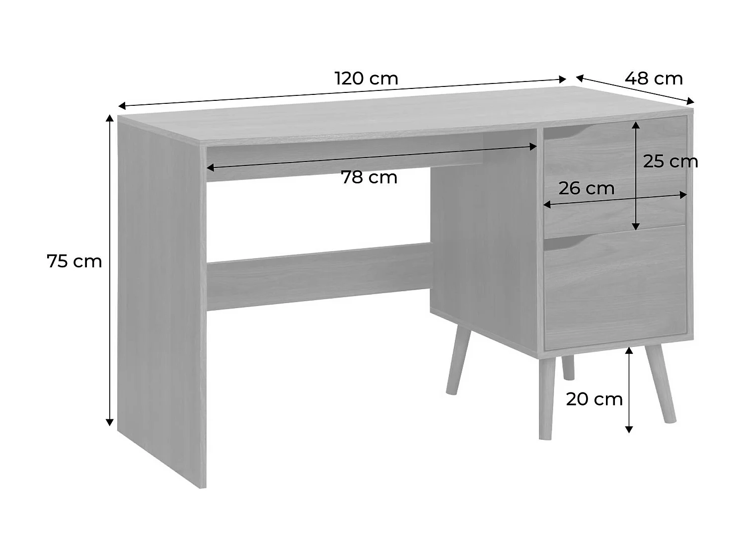 Scrivania effetto noce a 2 cassetti , effetto noce