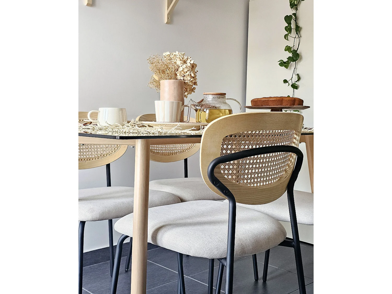 Esszimmerstuhl 2er Set MAYETTA Rattan Hellbeige