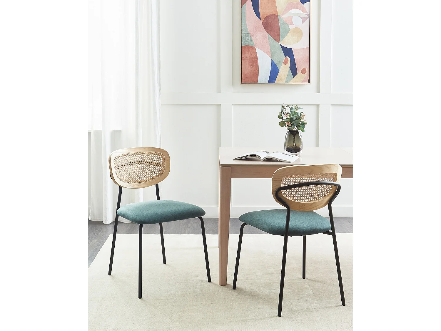 Lot de 2 chaises de salle à manger MAYETTA Rotin Bleu paon