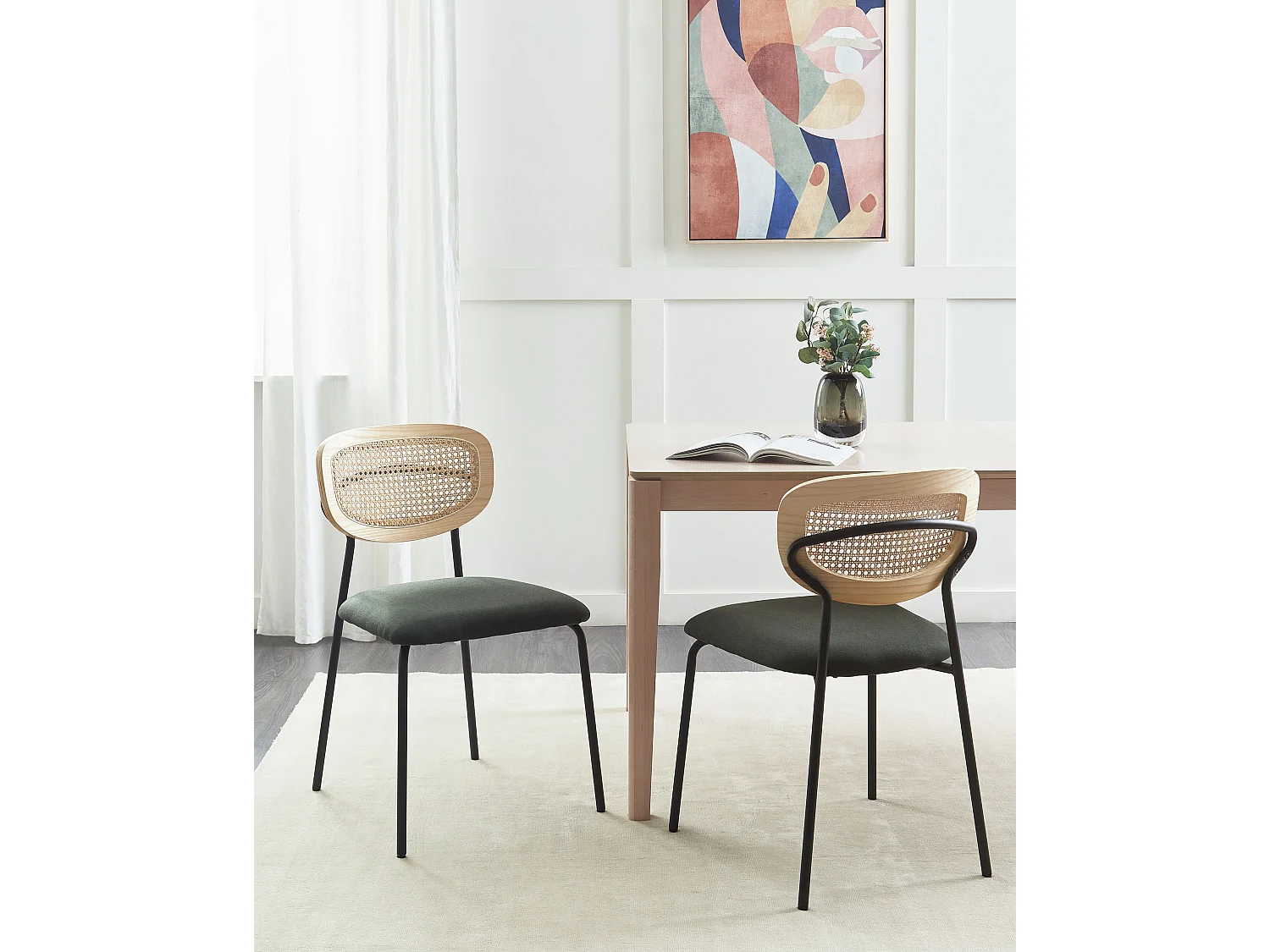 Lot de 2 chaises de salle à manger MAYETTA Rotin Vert foncé