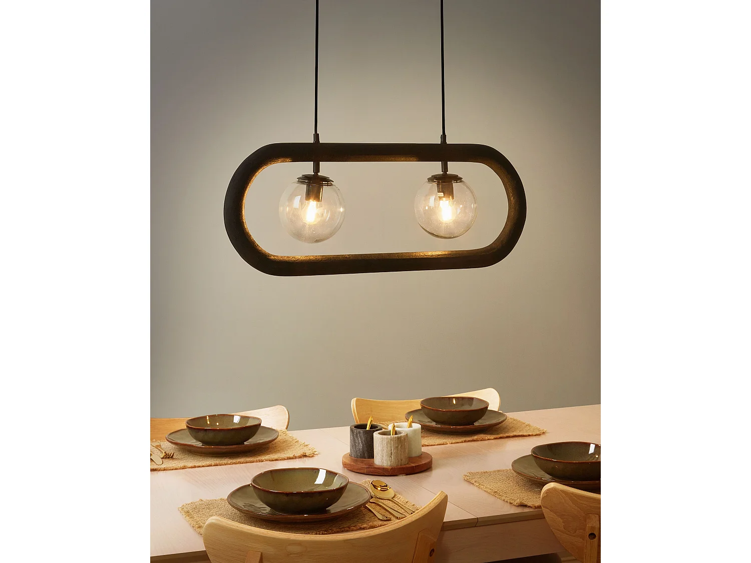 Lampe suspension AYENSU Bois de manguier Noir