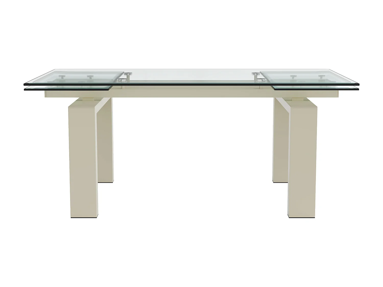 Table à manger extensible 8 à 10 personnes en verre trempé et métal beige - Transparent - LUBANA