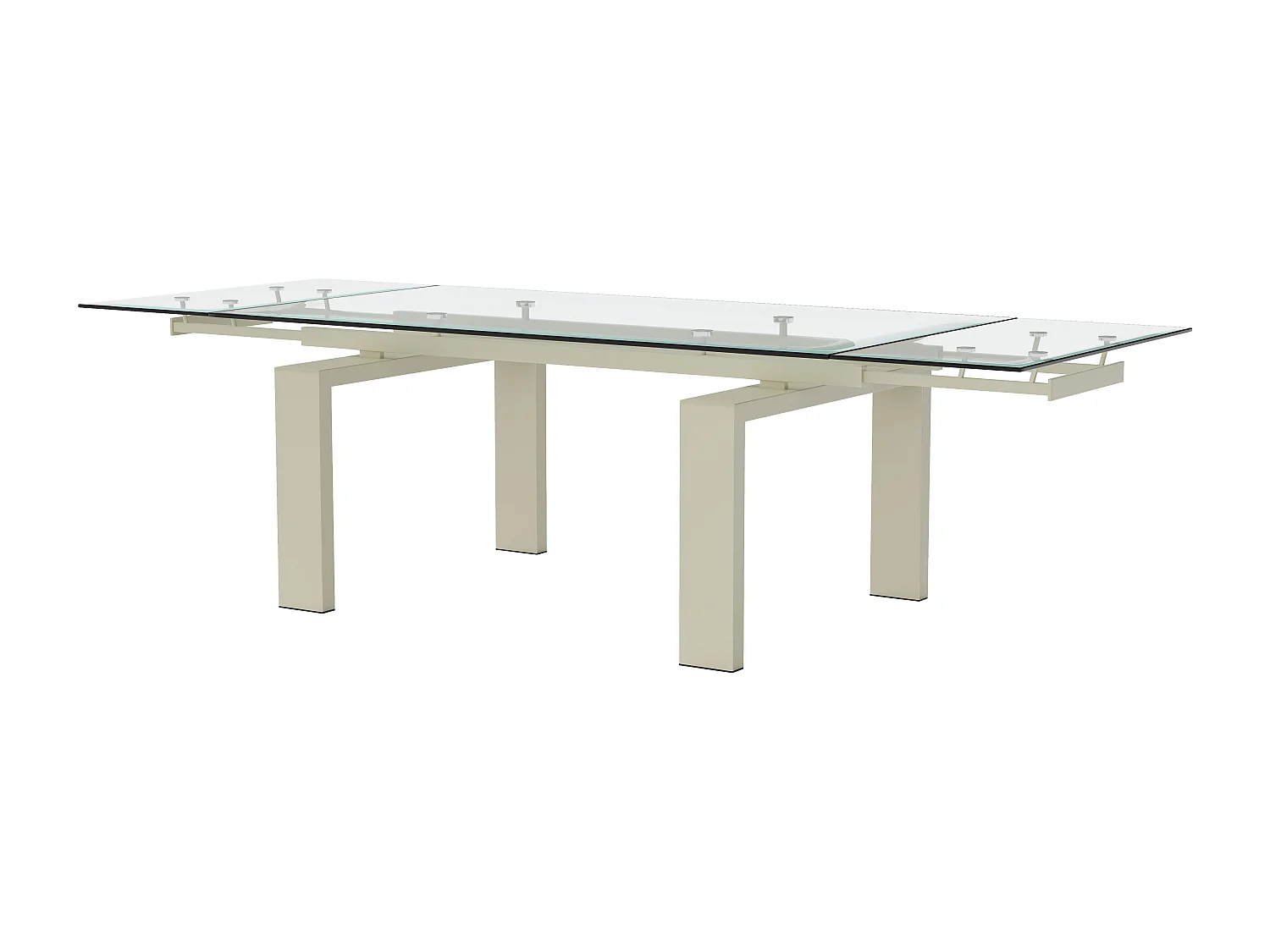 Table à manger extensible 8 à 10 personnes en verre trempé et métal beige - Transparent - LUBANA