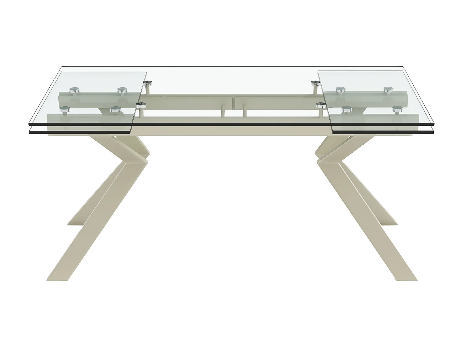 Table à manger extensible 6 à 8 personnes en verre trempé et métal beige - Transparent - VELIKA