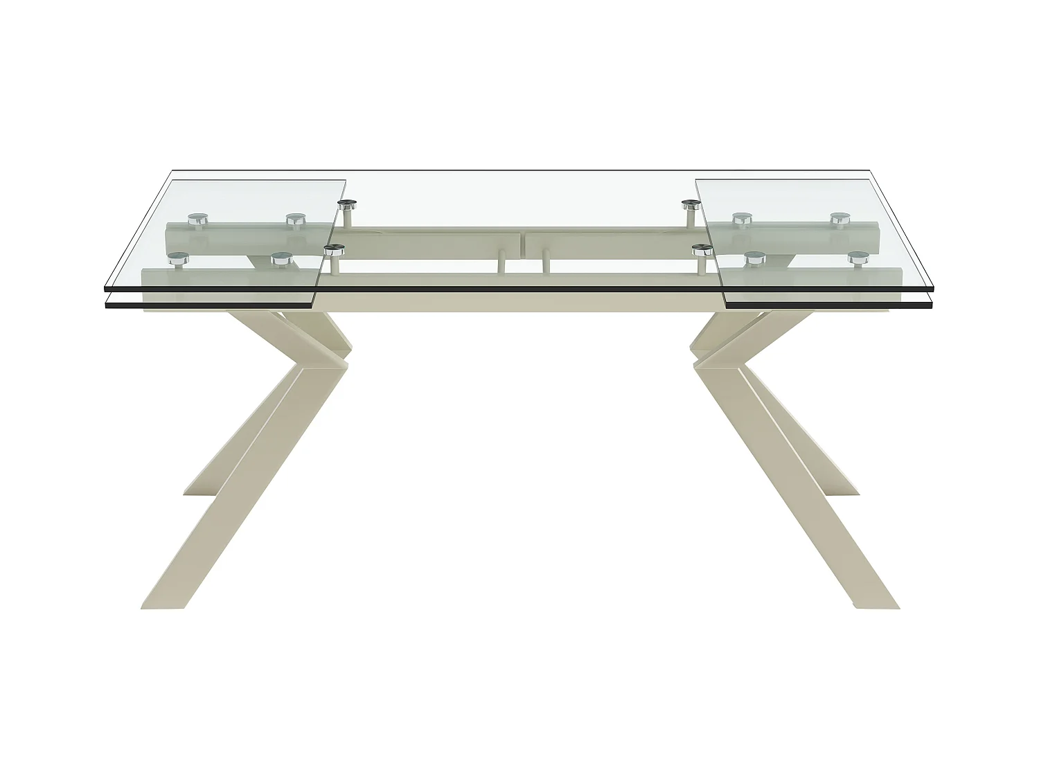 Rozkładany stół jadalniany dla 6-8 osób ze szkła hartowanego i beżowego metalu - Przezroczysty - VELIKA