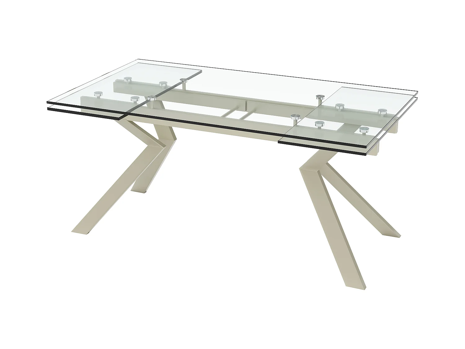 Rozkładany stół jadalniany dla 6-8 osób ze szkła hartowanego i beżowego metalu - Przezroczysty - VELIKA