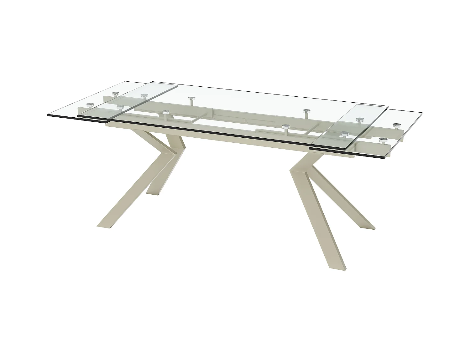 Rozkładany stół jadalniany dla 6-8 osób ze szkła hartowanego i beżowego metalu - Przezroczysty - VELIKA
