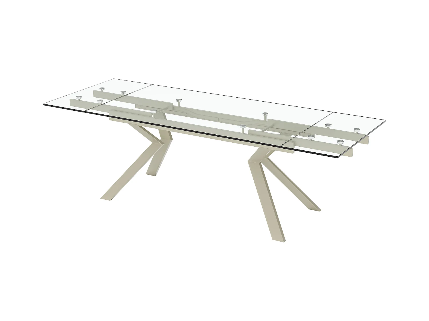 Rozkładany stół jadalniany dla 6-8 osób ze szkła hartowanego i beżowego metalu - Przezroczysty - VELIKA