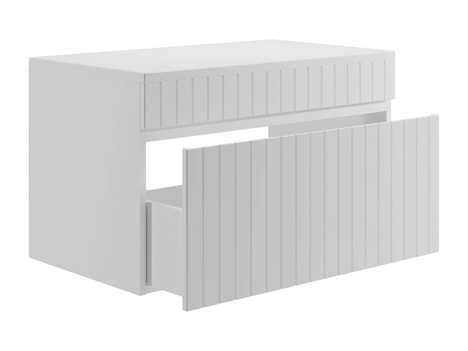 Mueble bajo lavabo suspendido rayado blanco con encimera - 80 cm - SATARA