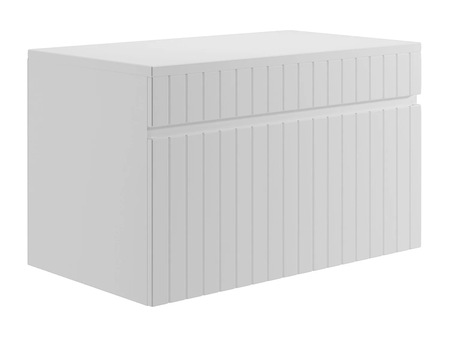 Meuble sous vasque suspendu strié blanc avec planche - 80 cm - SATARA