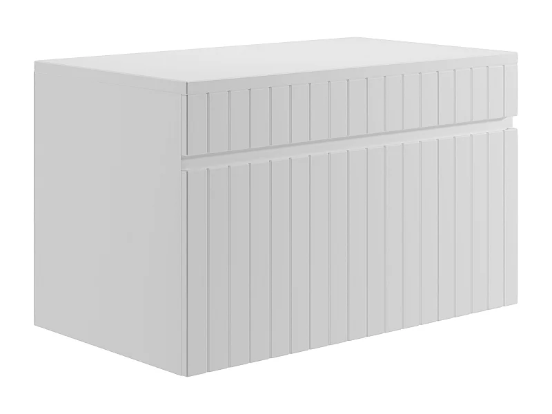 Meuble sous vasque suspendu strié blanc avec planche - 80 cm - SATARA