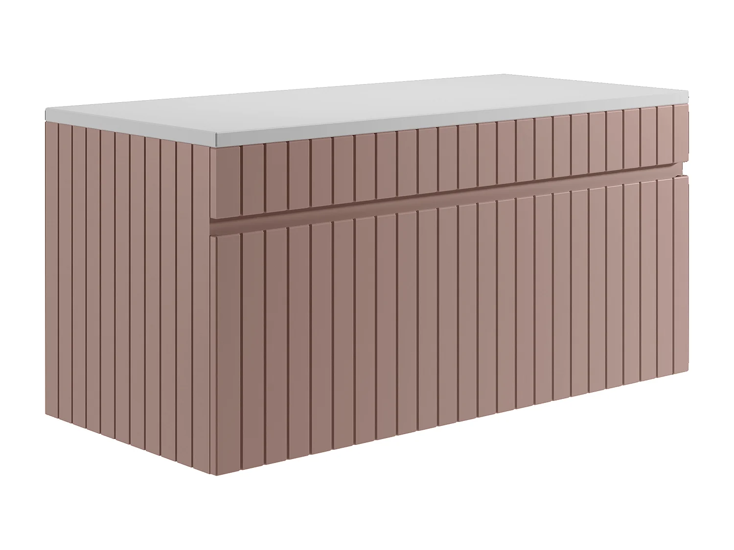 Meuble sous vasque suspendu strié rose avec planche - 100 cm - SATARA