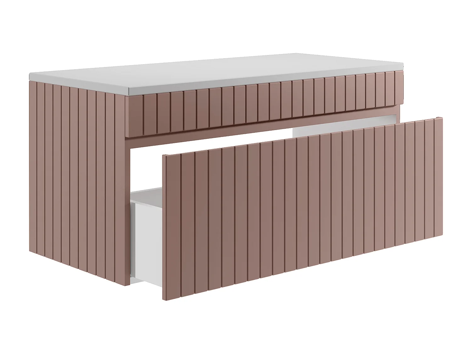 Meuble sous vasque suspendu strié rose avec planche - 100 cm - SATARA