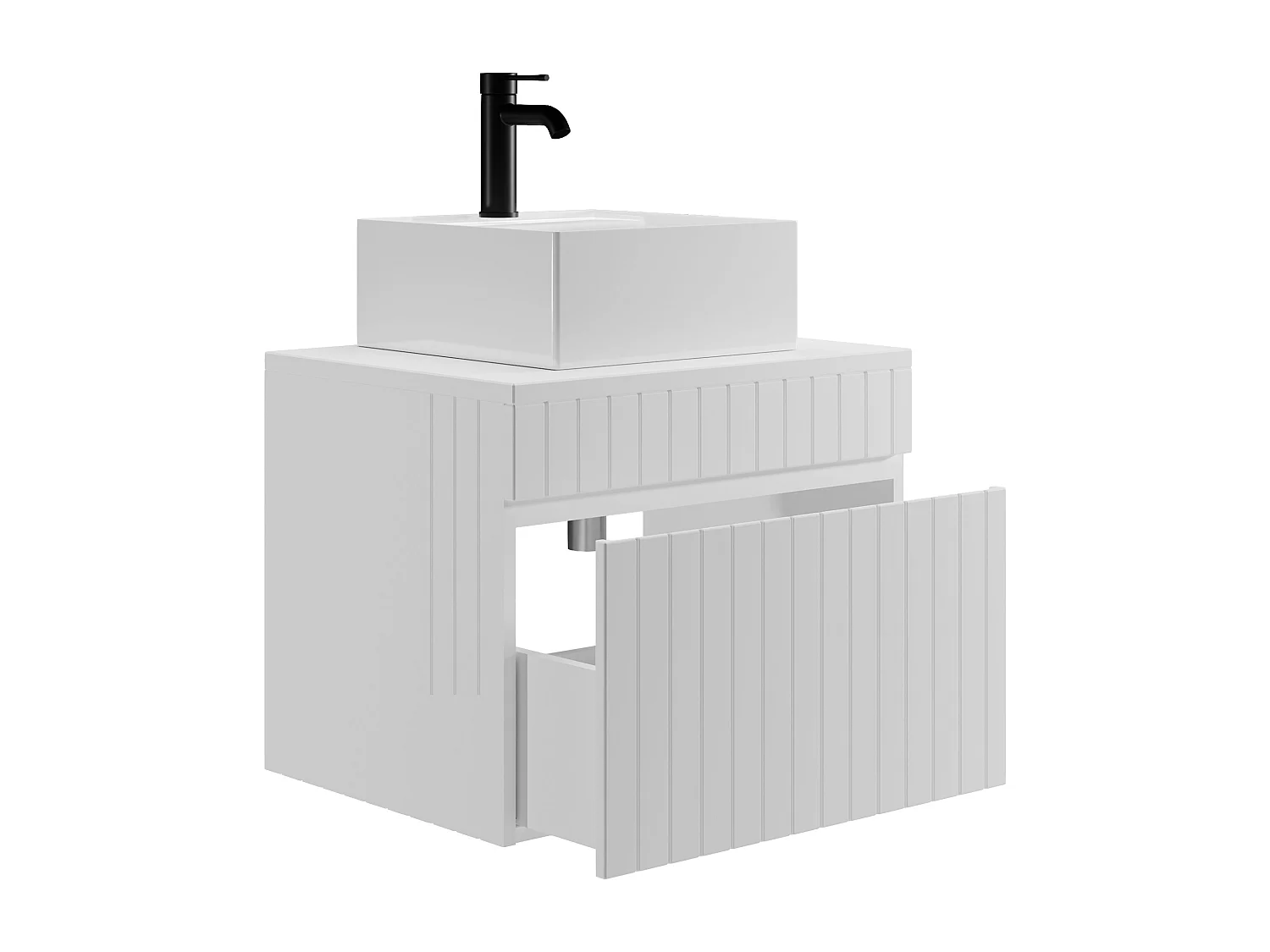 Wit gestreept hangmeubel voor badkamer met opbouwwastafel - 60 cm - SATARA