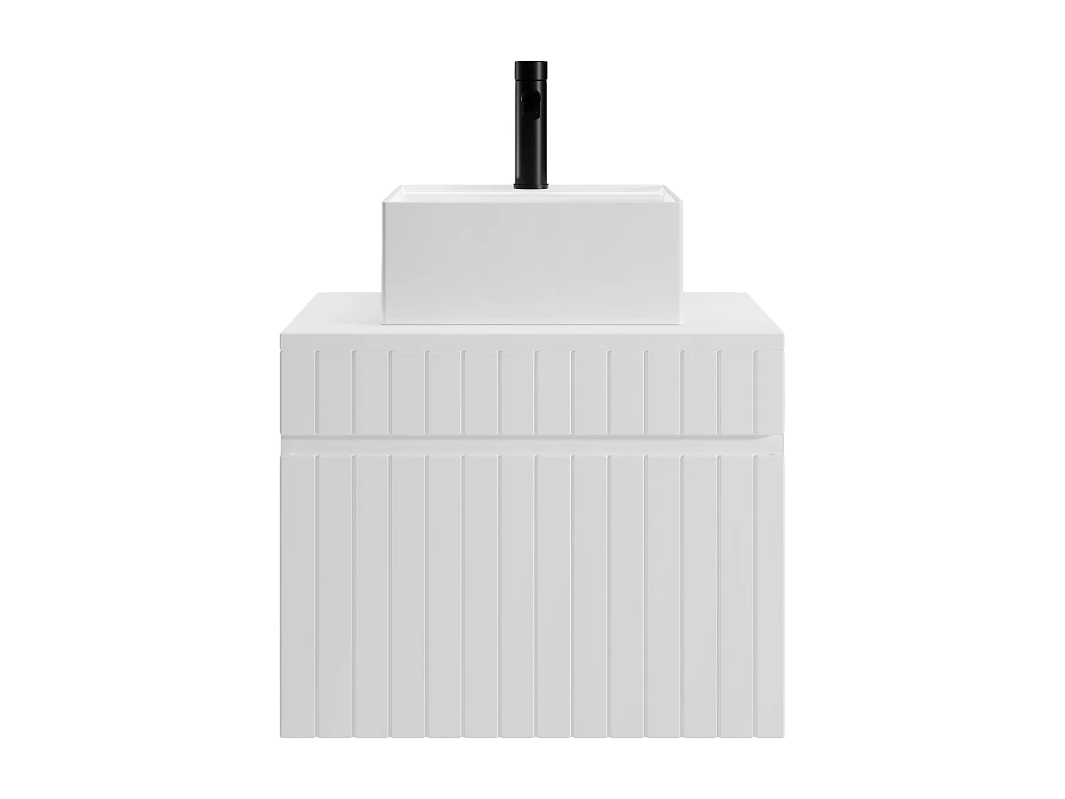 Waschbeckenunterschrank hängend mit quadratischem Aufsatzwaschbecken - Streifenoptik - Weiß - 60 cm - SATARA