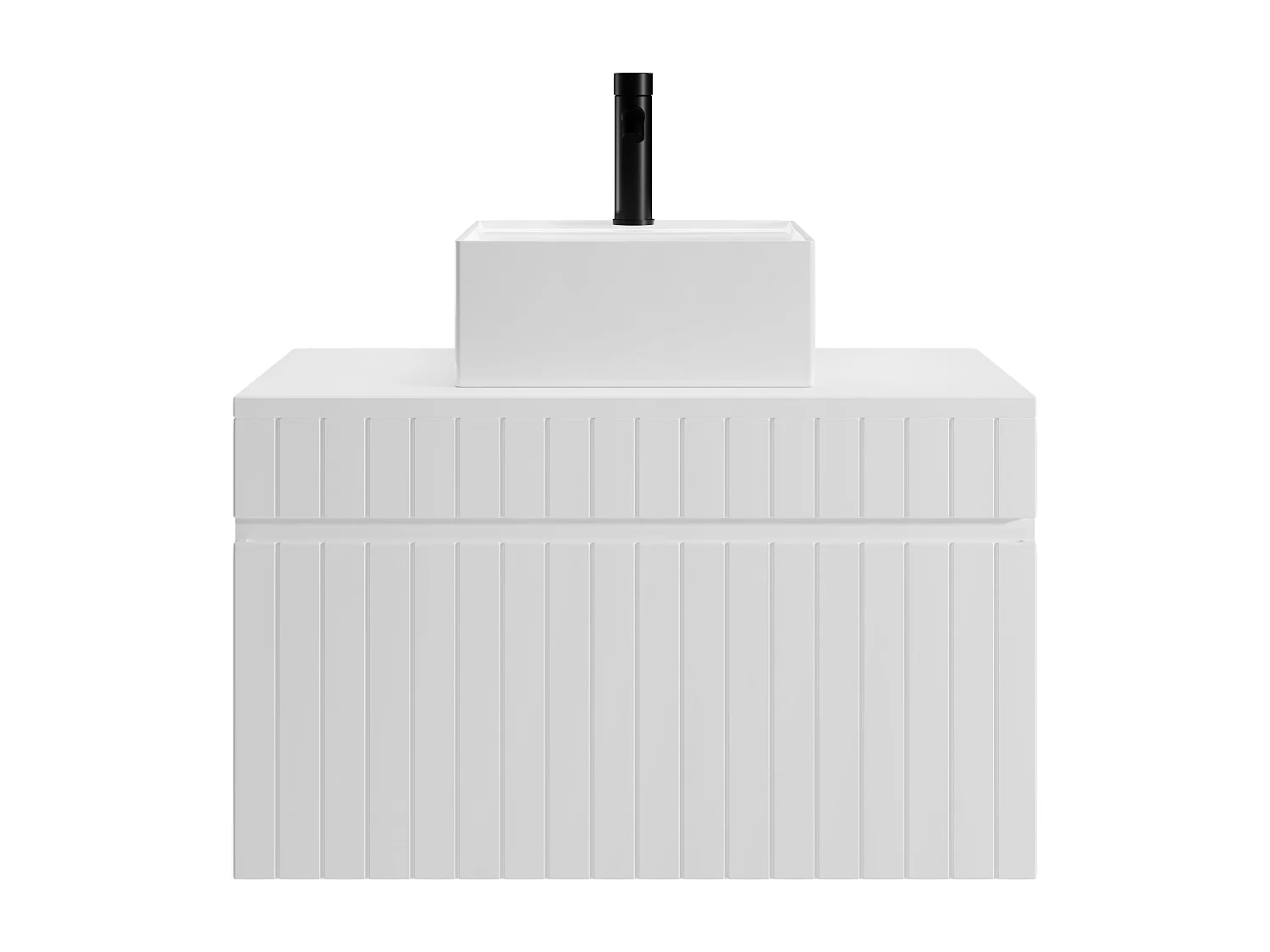 Waschbeckenunterschrank hängend mit quadratischem Aufsatzwaschbecken - Streifenoptik - Weiß - 80 cm - SATARA