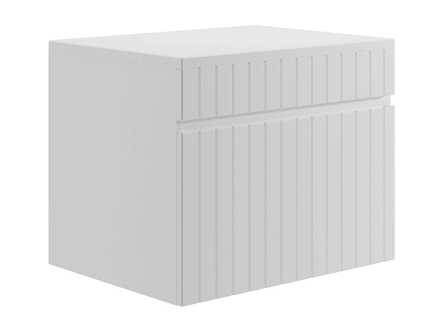 Waschbeckenunterschrank hängend mit quadratischem Aufsatzwaschbecken - Streifenoptik - Weiß - 80 cm - SATARA