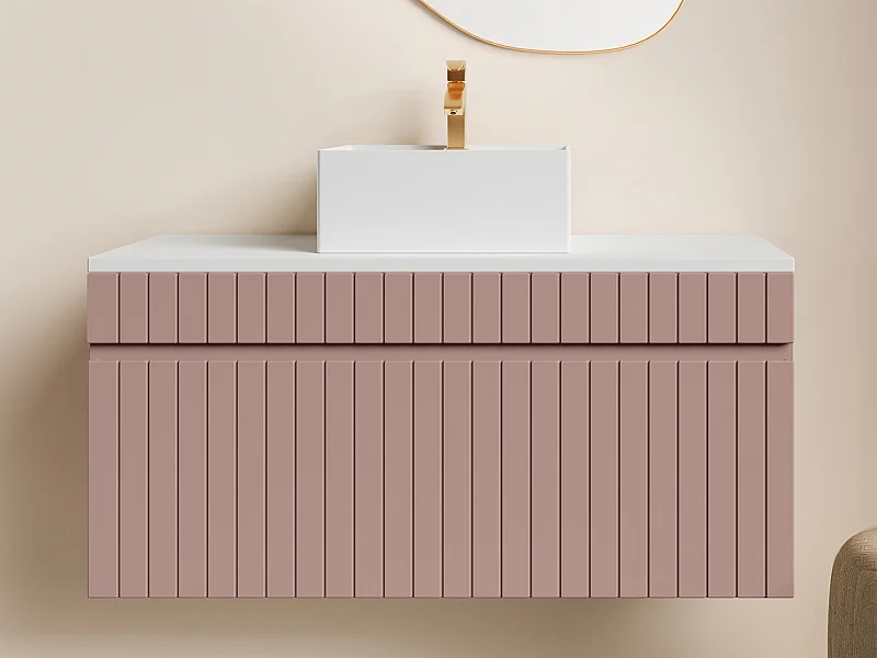 Mueble de baño suspendido rosa con lavabo sobre encimera - 100 cm - SATARA