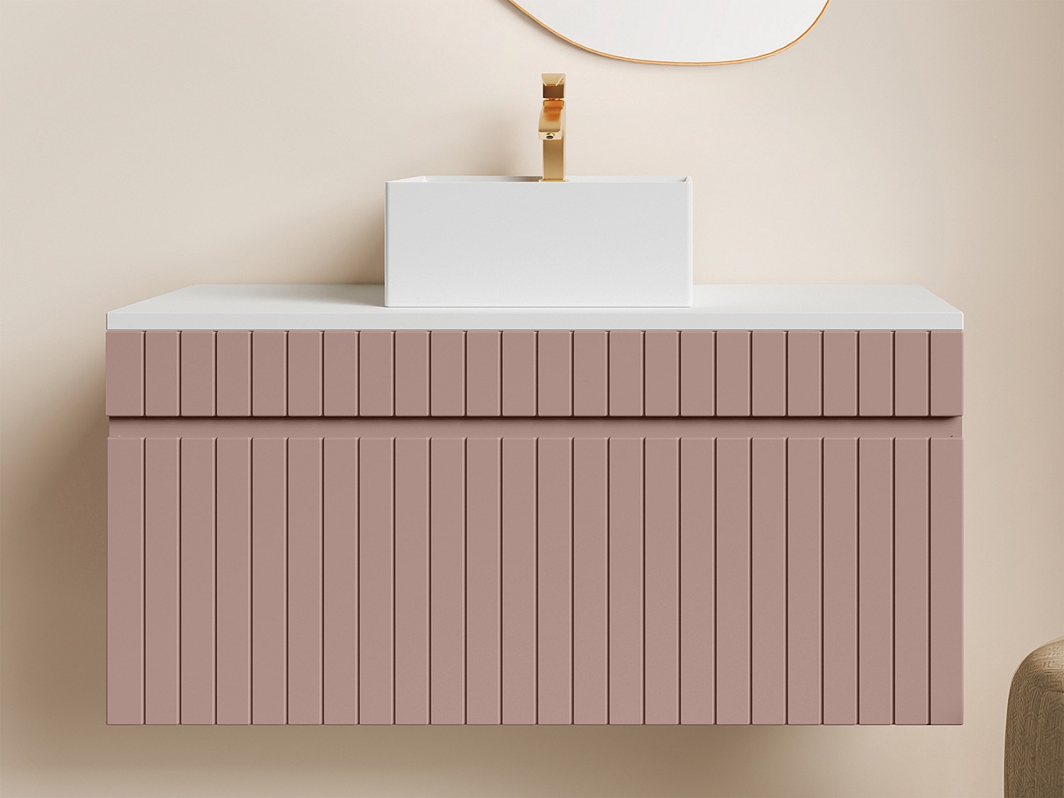 Waschbeckenunterschrank hängend mit Aufsatzwaschbecken - Streifenoptik - Ro günstig online kaufen