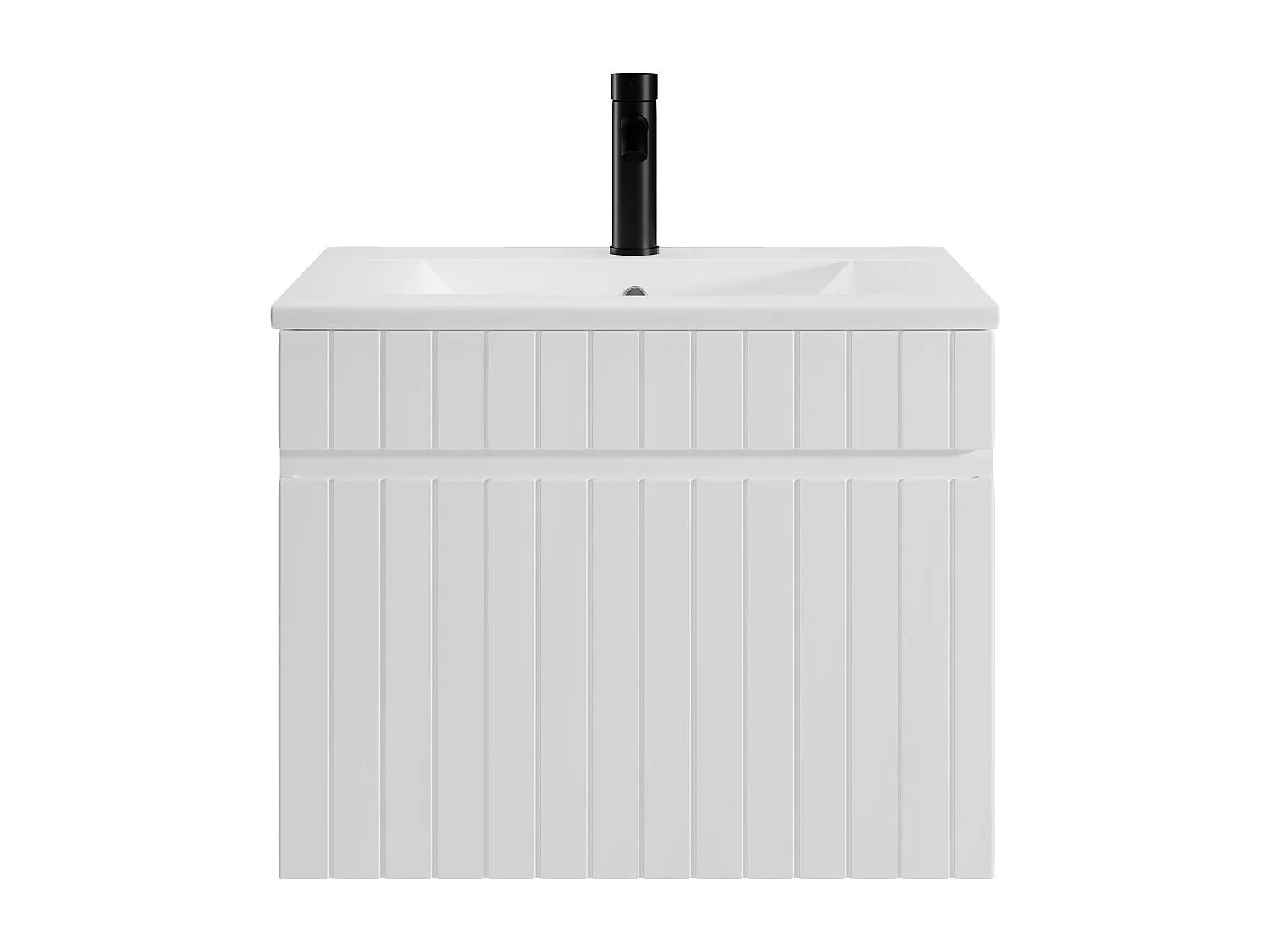 Meuble de salle de bain suspendu strié blanc avec vasque à encastrer - 60 cm - SATARA