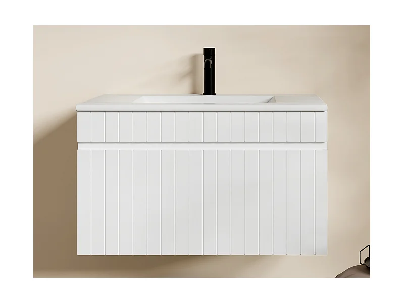 Mueble de baño suspendido blanco con lavabo encastrado - 80 cm - SATARA
