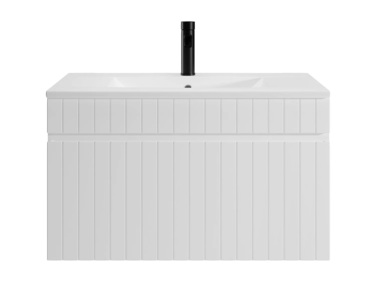 Mueble de baño suspendido blanco con lavabo encastrado - 80 cm - SATARA