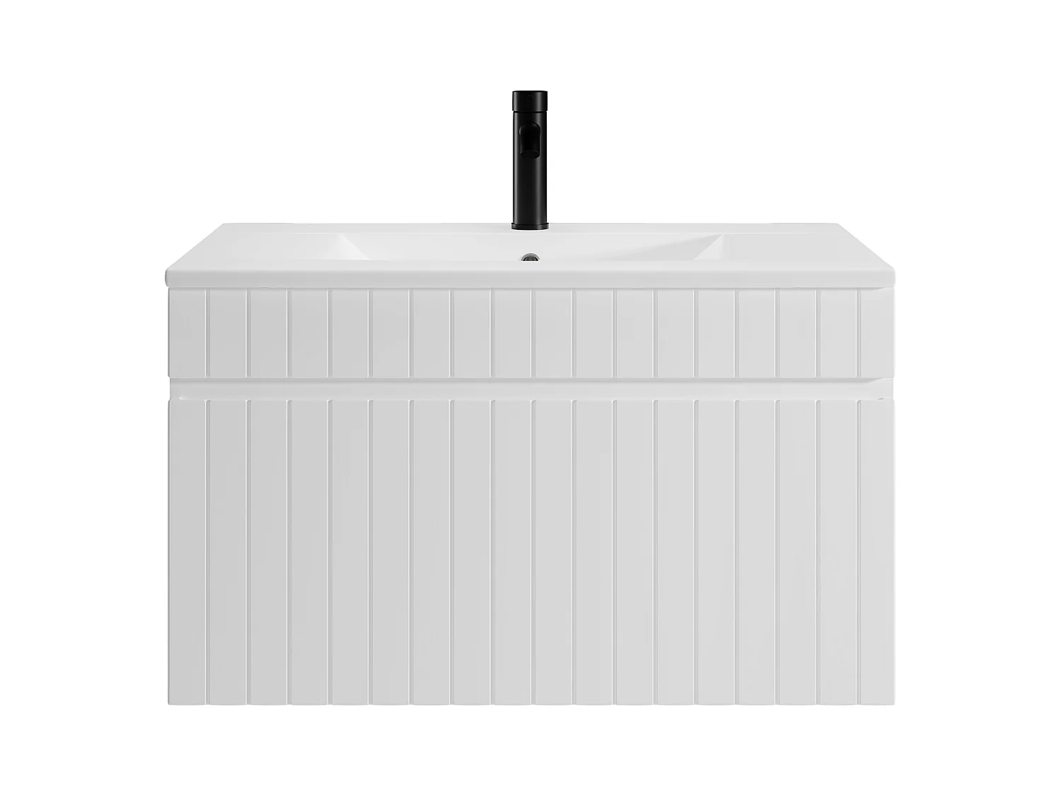 Hvidt stribet vægophængt badeværelsesmøbel med vaskeskab med integreret håndvask - 80 cm - SATARA