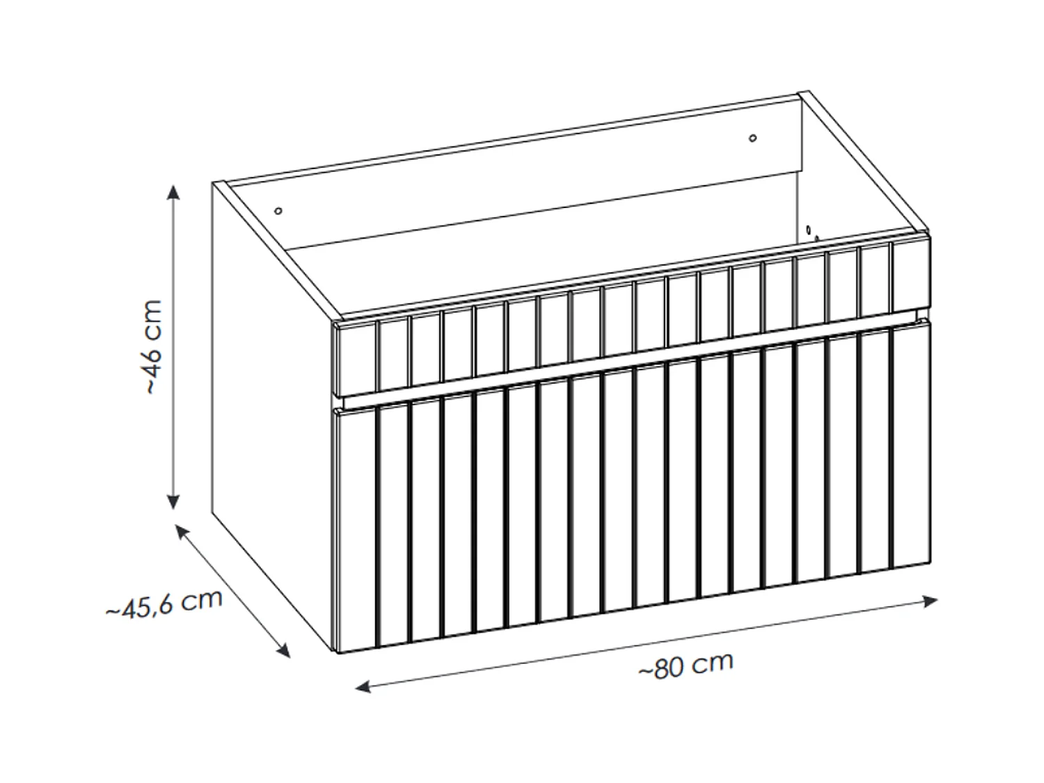 Hvidt stribet vægophængt badeværelsesmøbel med vaskeskab med integreret håndvask - 80 cm - SATARA