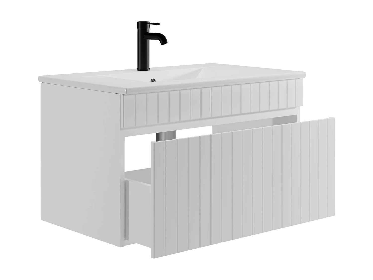 Waschbeckenunterschrank hängend mit Einbauwaschbecken - Streifen-Optik - Weiß - 80 cm - SATARA
