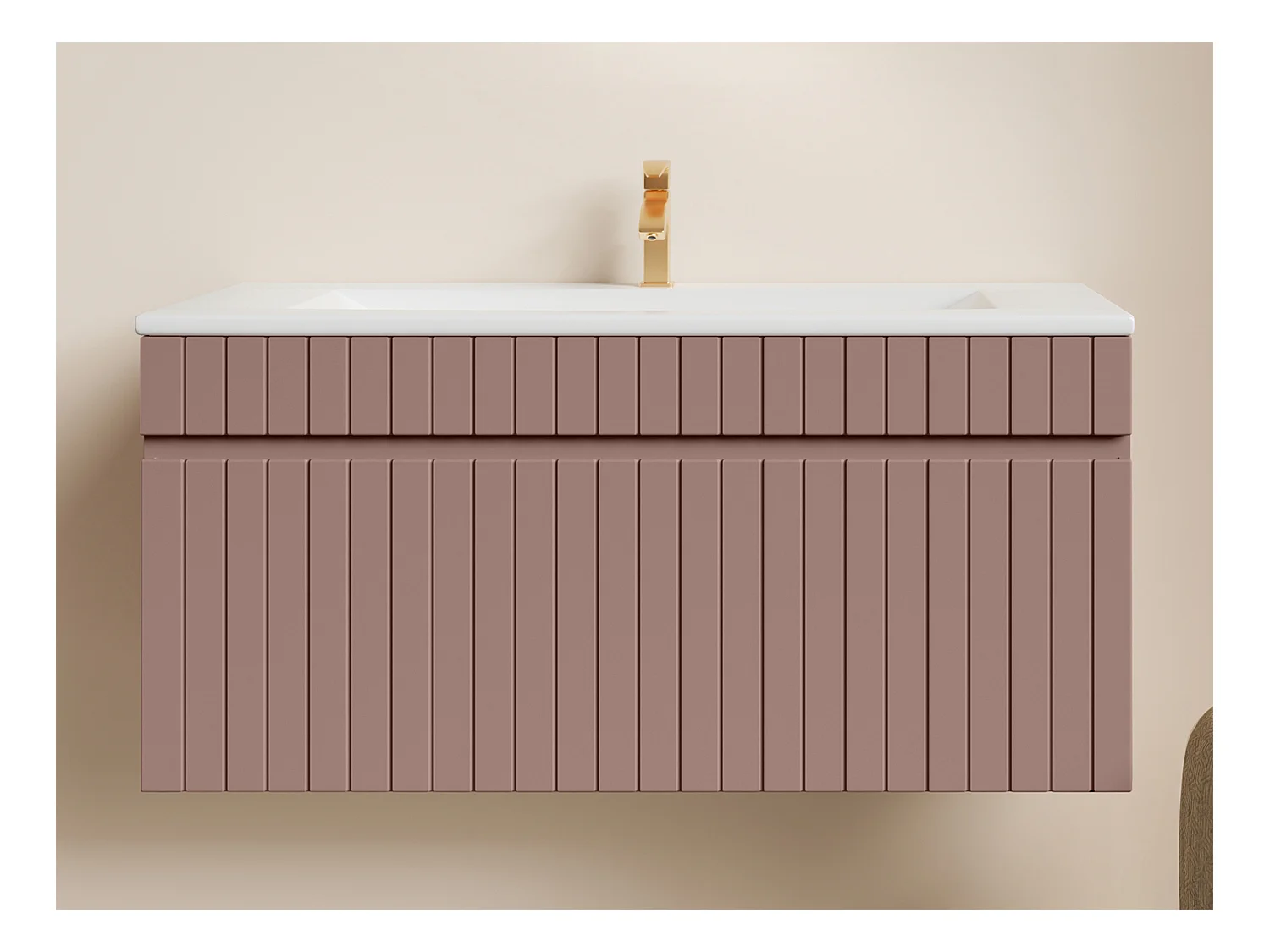 Ophængt stribet rosa badeværelsesmøbel med håndvask til indbygning - 100 cm - SATARA