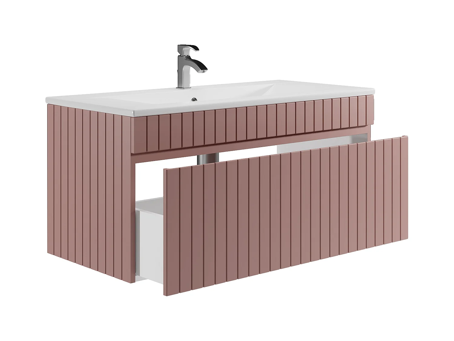 Ophængt stribet rosa badeværelsesmøbel med håndvask til indbygning - 100 cm - SATARA