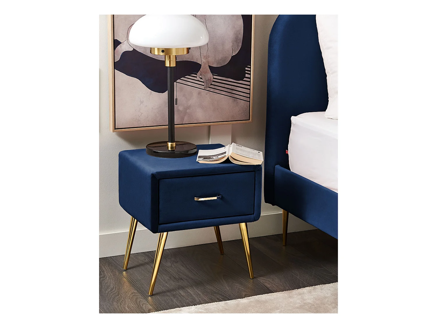 Table de nuit à 1 tiroir FLAYAT Velours Bleu marine