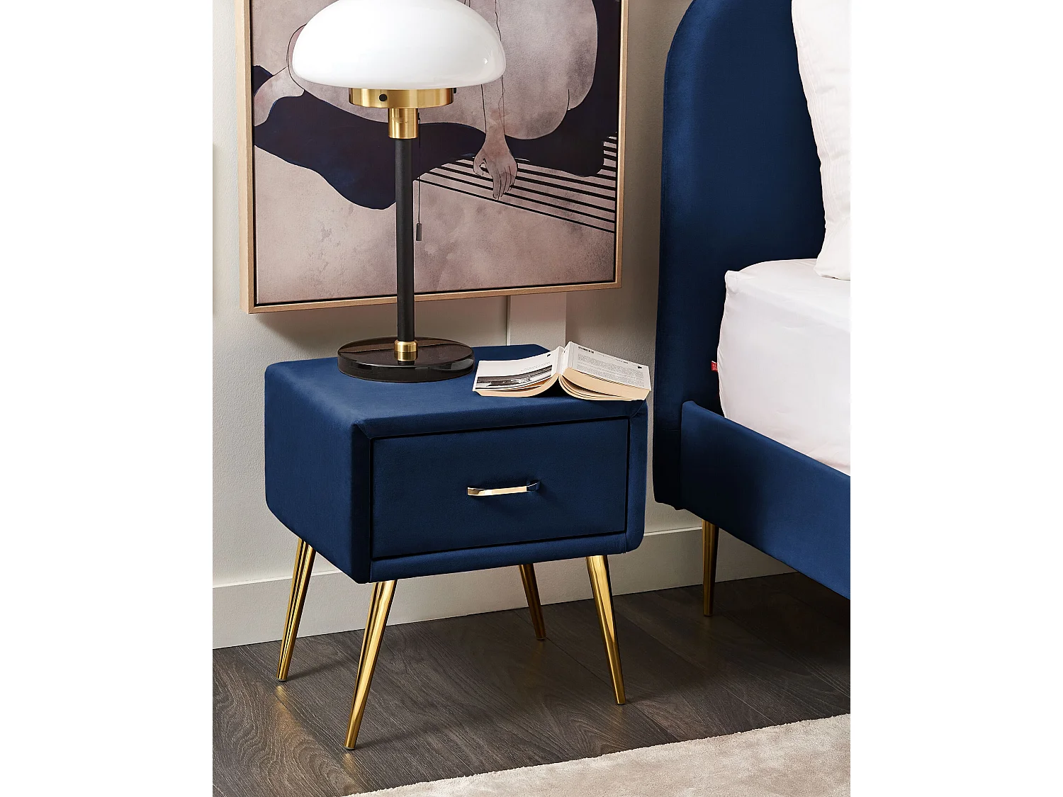 Nachtkastje met 1 lade FLAYAT Fluweel Marineblauw