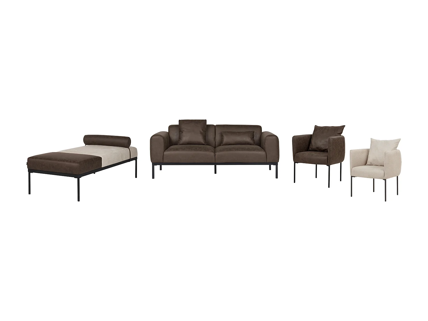 Chaise longue MALMOS Lin synthétique Cuir PU Marron foncé