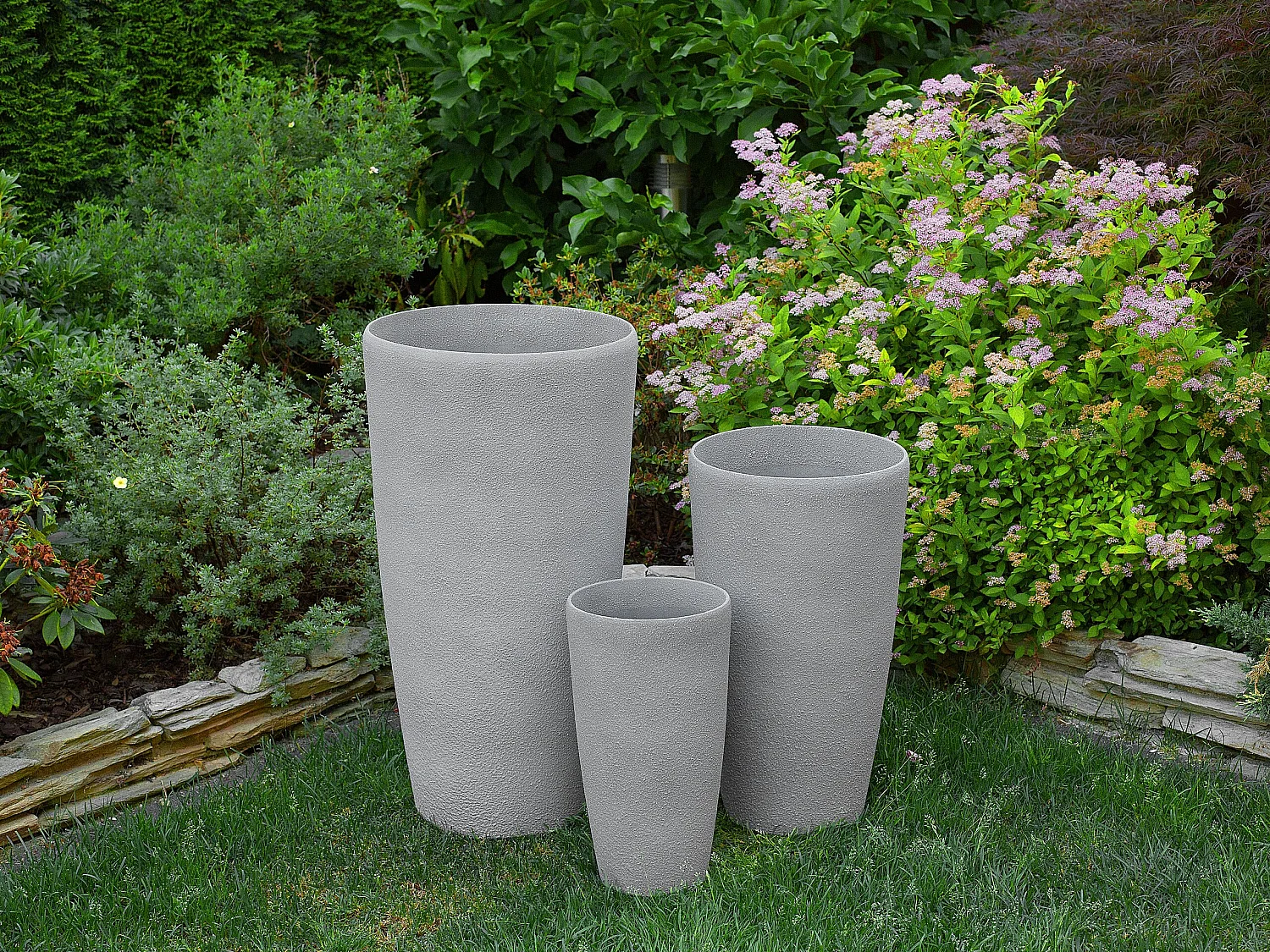 Lot de 2 pots de fleurs ABDERA Pierre 23 cm Gris