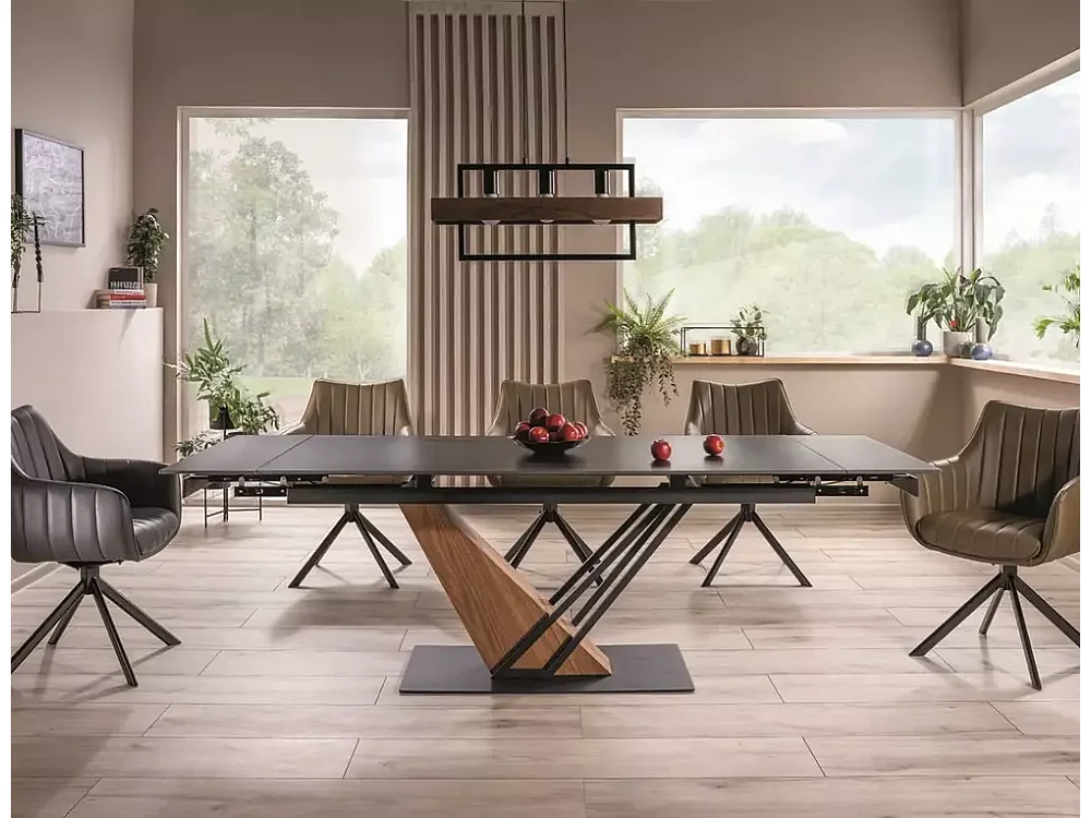 Esstisch Genesis/Schwarz&Braun/90x240/Keramik,Furnier&Metall