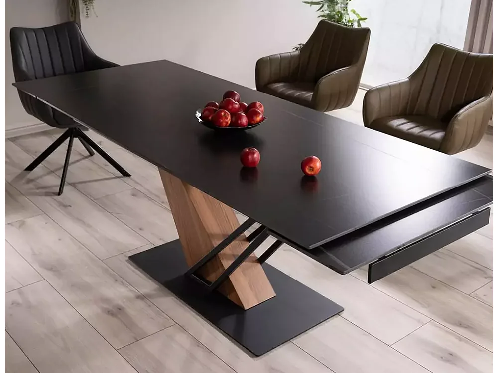 Esstisch Genesis/Schwarz&Braun/90x240/Keramik,Furnier&Metall