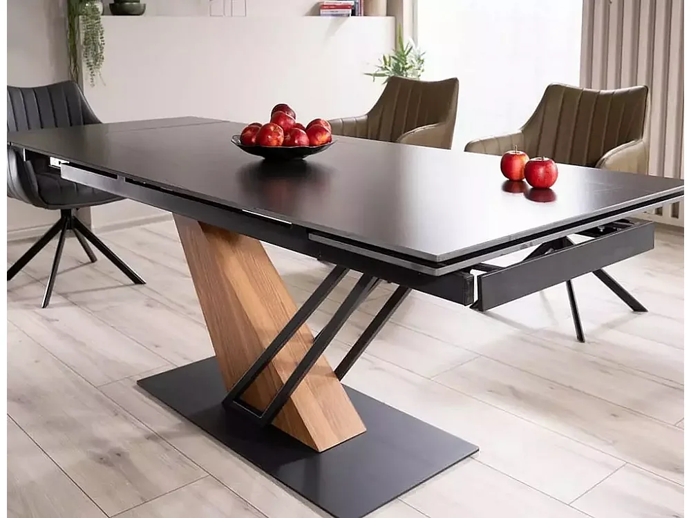 Esstisch Genesis/Schwarz&Braun/90x240/Keramik,Furnier&Metall