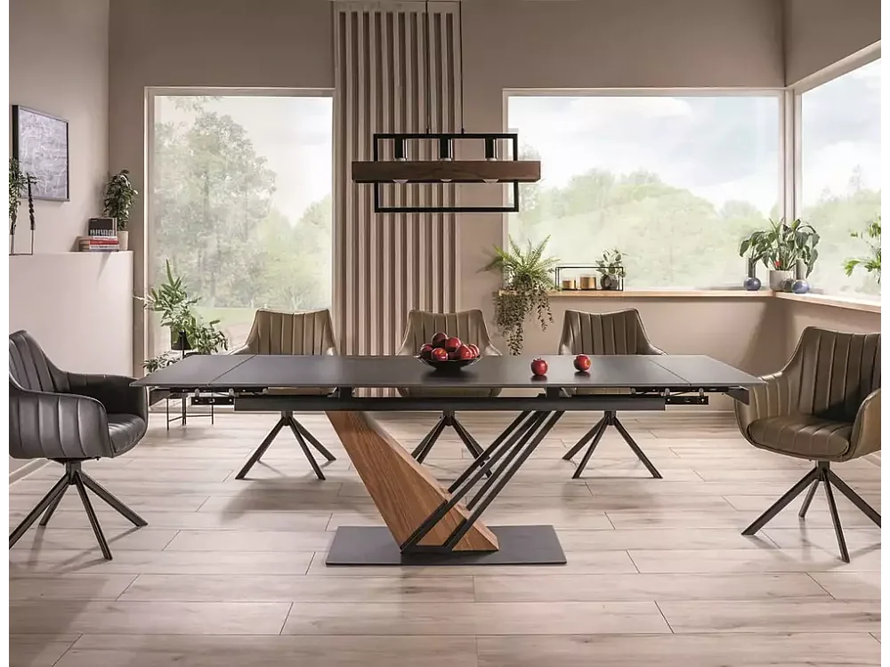 Esstisch Genesis/Schwarz&Braun/90x240/Keramik,Furnier&Metall