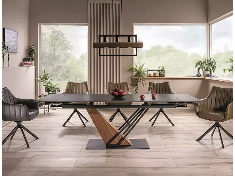 Esstisch Genesis/Schwarz&Braun/90x240/Keramik,Furnier&Metall