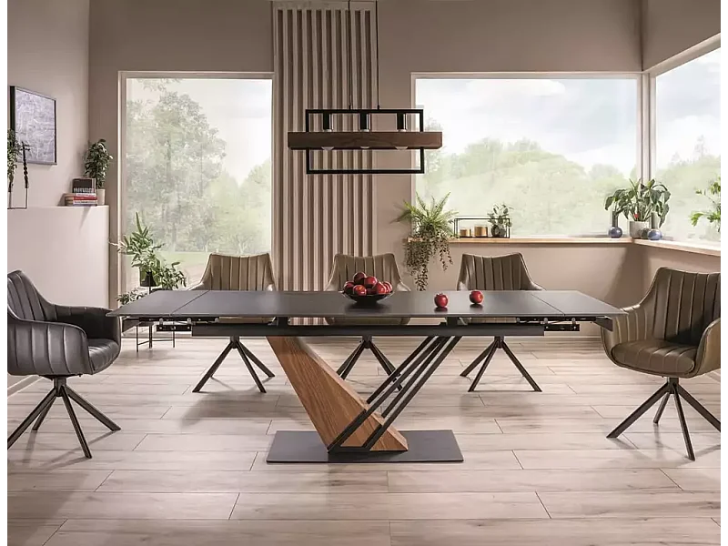 Table à manger Genesis/Noir et Marron/90x240/Céramique, Placage et Métal